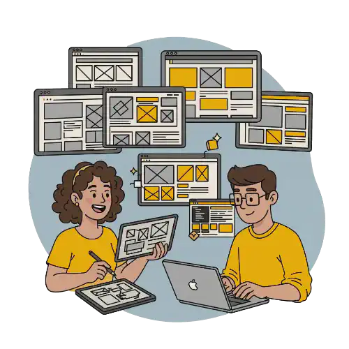 Image of two people crafting websites